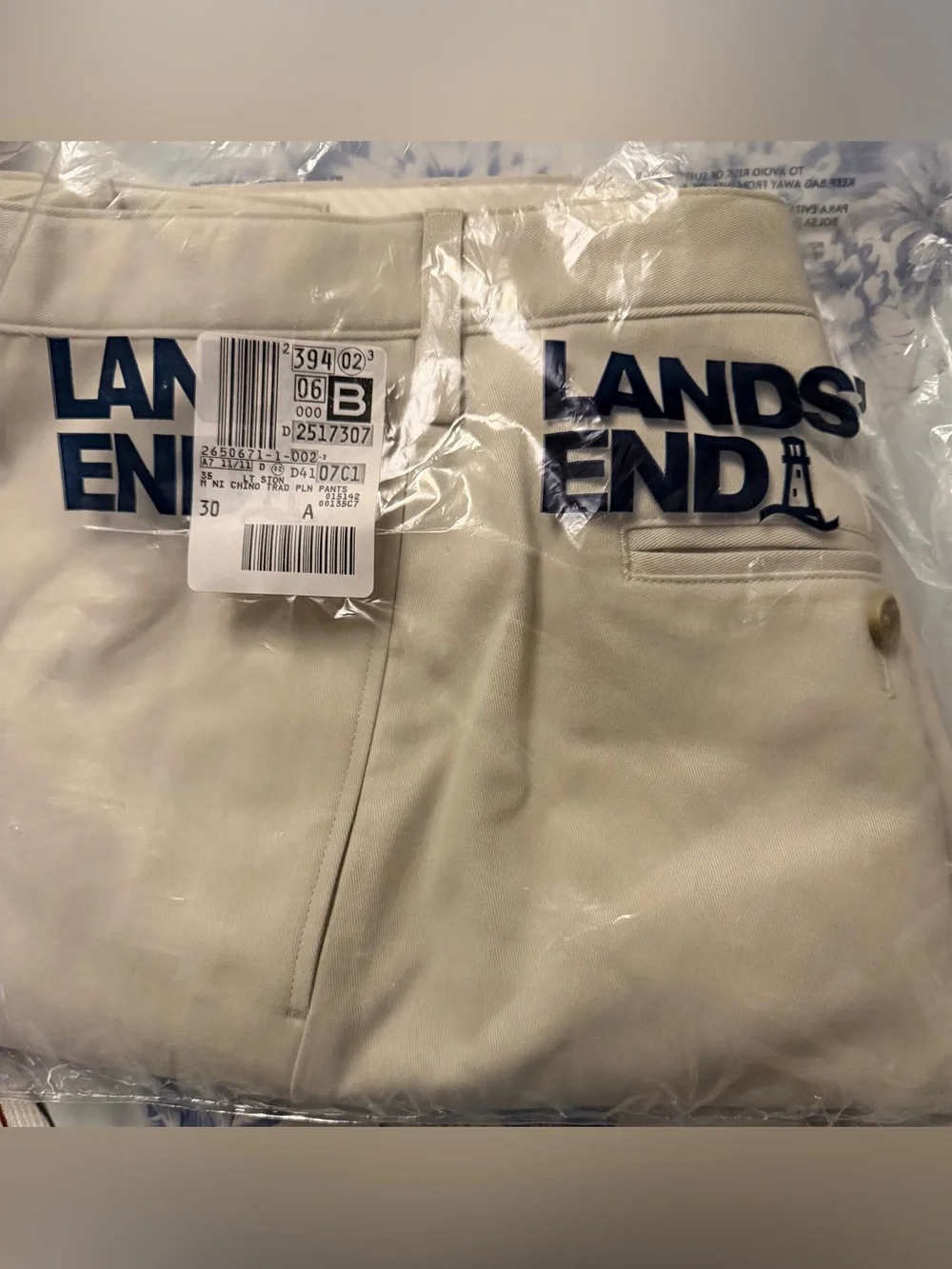 nwt Lands End no iron traditional fit chino size 35 flat/plain front